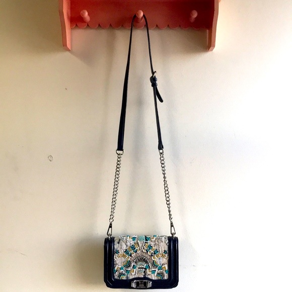 EUC Rebecca Minkoff bag Boho beaded LOVE crossbody Festival Beauty blue leather - Picture 2 of 13